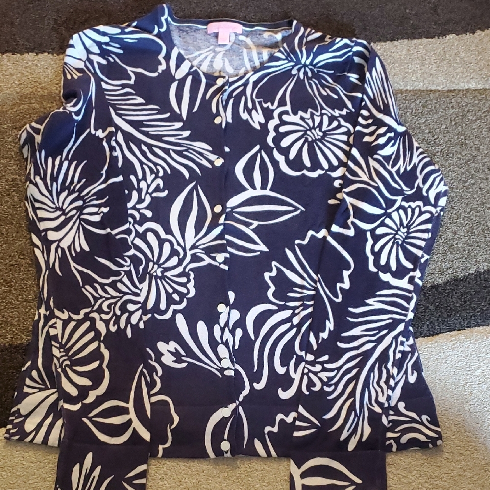 Lilly Pulitzer Navy and White Floral Button Down Shirt